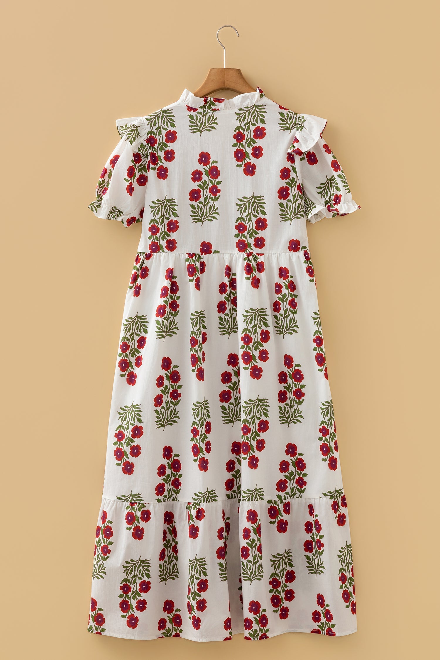 V-Neck 3/4 Floral-Print 3/4 Sleeve Loose Mini Dress in White