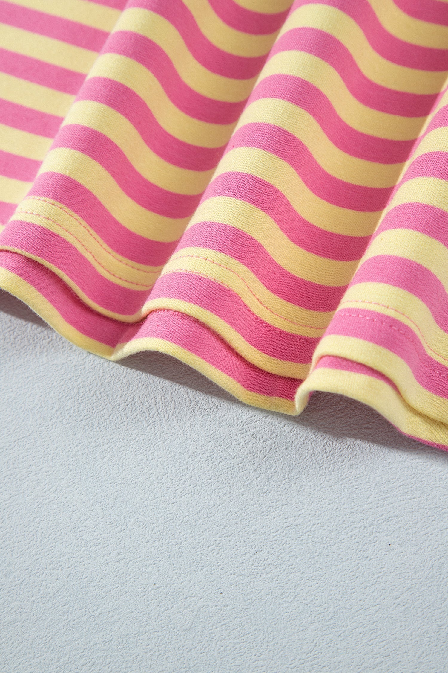 Stripe Colorblock Trim Crew-Neck Loose Tee Drawcord Elastic Waist 2pcs Pant Set in Pink