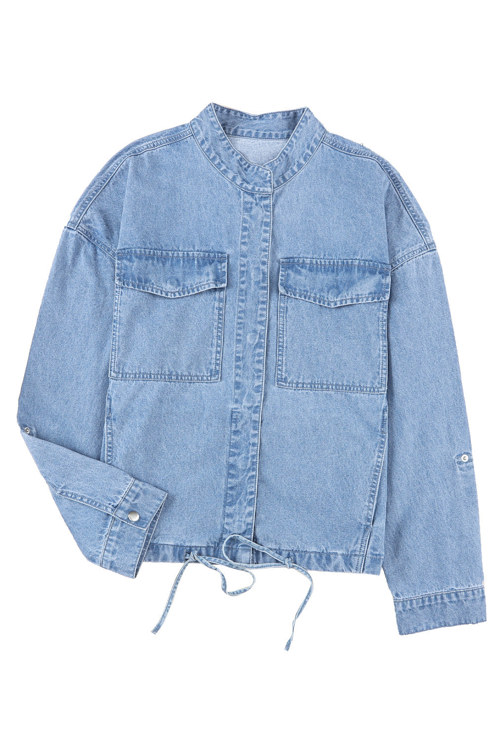 Denim Jacket for Women Roll-Up Tab Sleeve Button Down Pocket