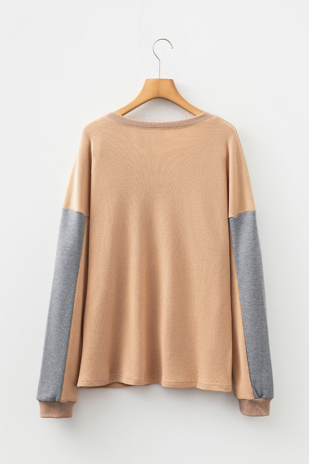Colorblock Thermal Textured Knit Drop-Shoulder Henley Top