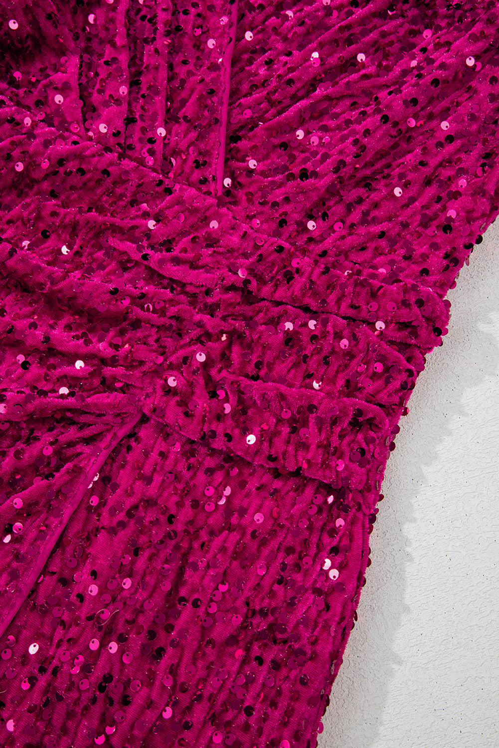 Pitaya Pink Velvet Sequin Long-Sleeved V-Neck Wrapped Party Mini Dress