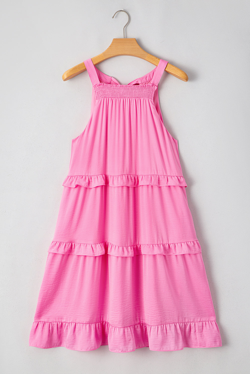 Cute Pink Knot Back Frilly Tiered Sleeveless Mini Dress