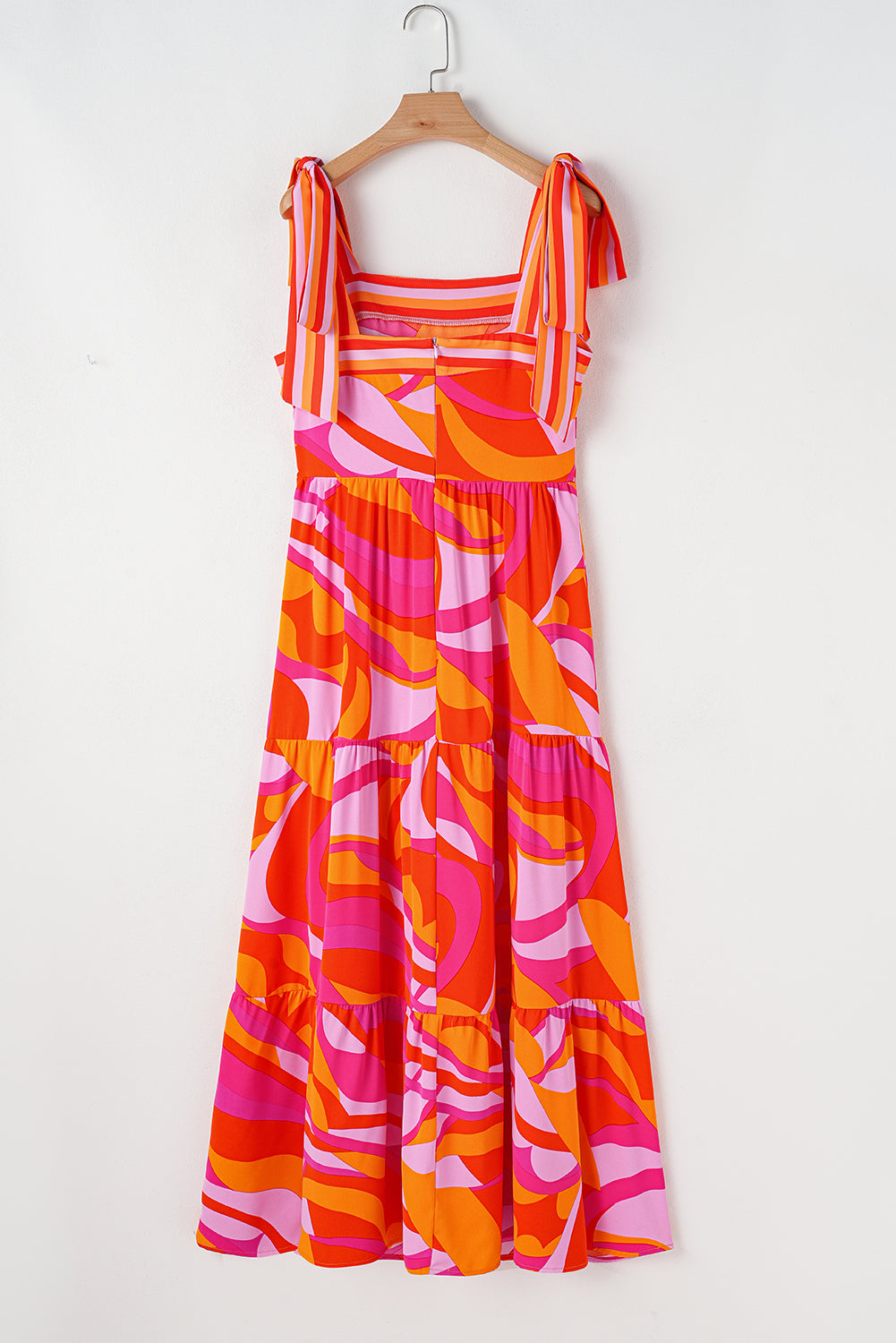 Red Abstract Print Knotted Shoulder Maxi Dress