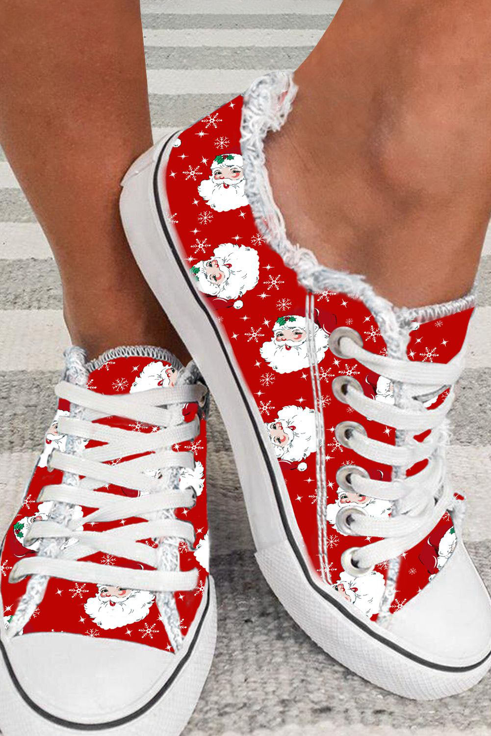 Claus Snowflake Santa Snowflake Print Flat Canvas Shoes