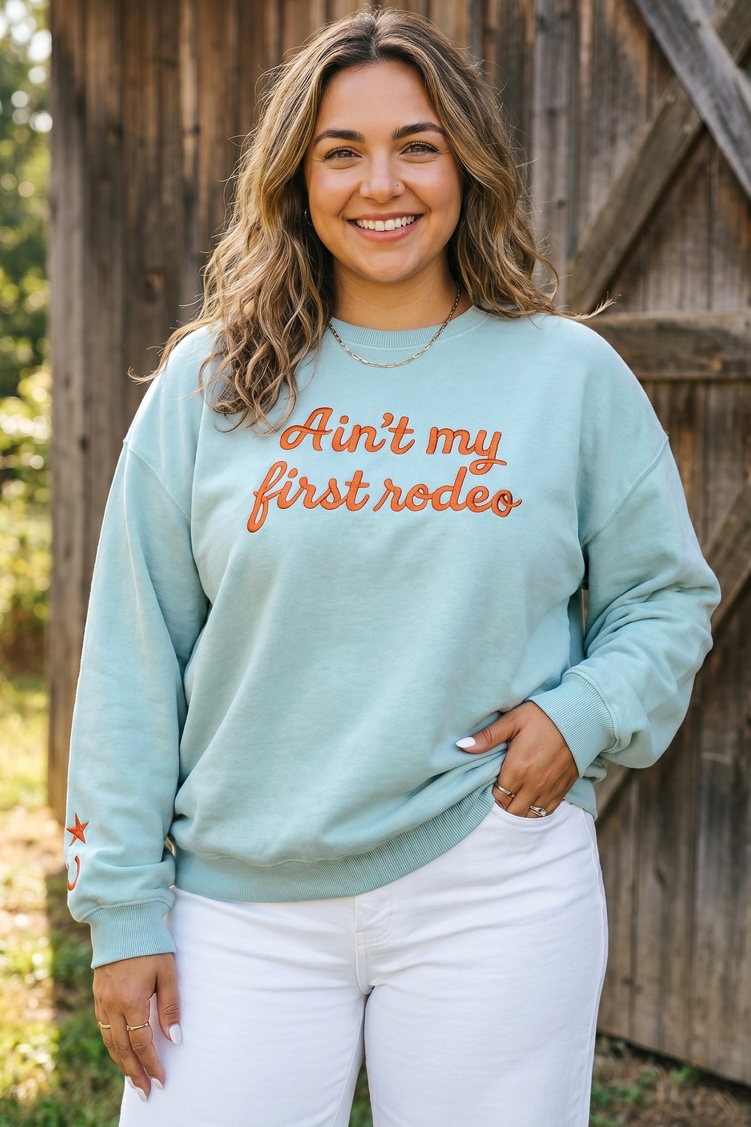 Haze Blue Letter Print Round-Neck Easy-Fit Fit Plus Size Sweatshirt