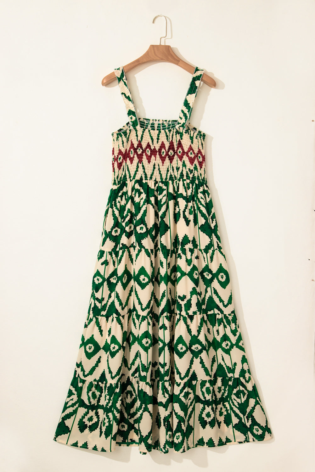 Western Aztec Shirred A-line Sleeveless Maxi Dress