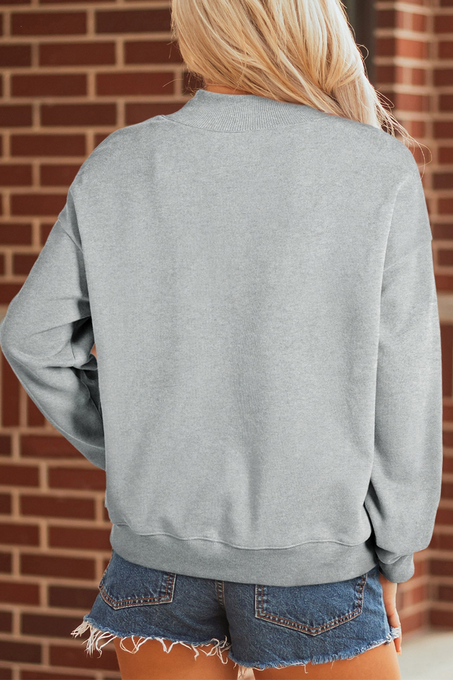 Sequin Everyday Gray Pumpkin Patch Mock-Neck Baggy Sweatshirt