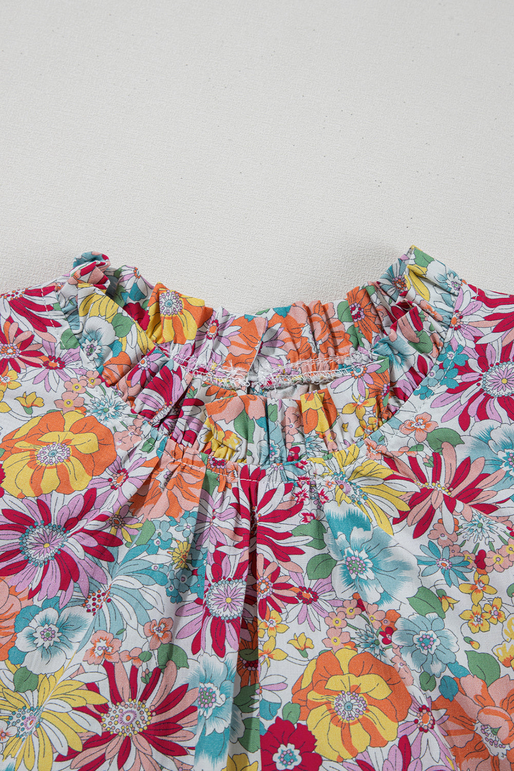 Detail Floral Pleated Flutter Sleeve Blouse