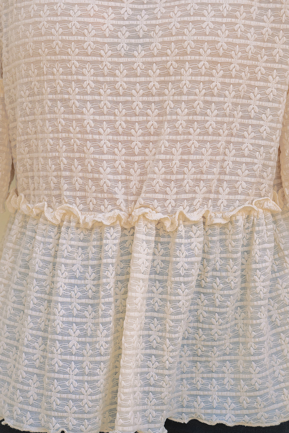 Solid Color Textured Ruffled Short Sleeve Blouse