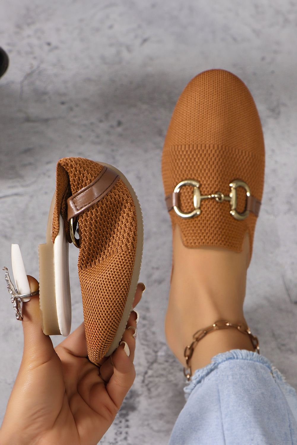 Buckle Leather Strap Decor Slip On Flats