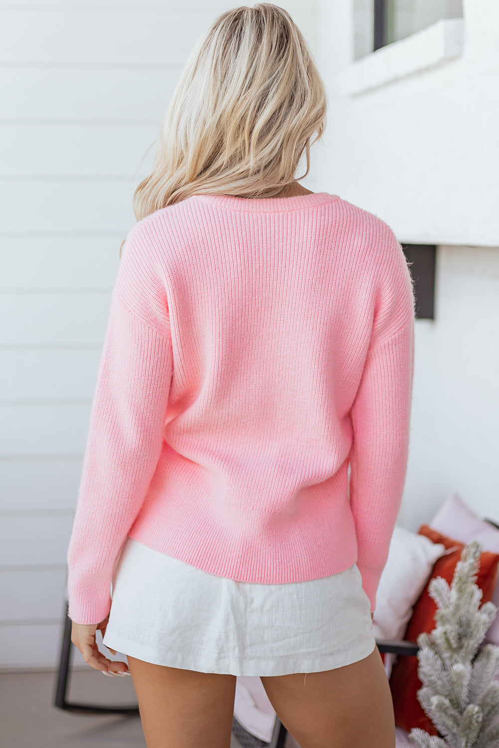 Cane Merry Candy Puffy Knit Crew-Neck Knit Top