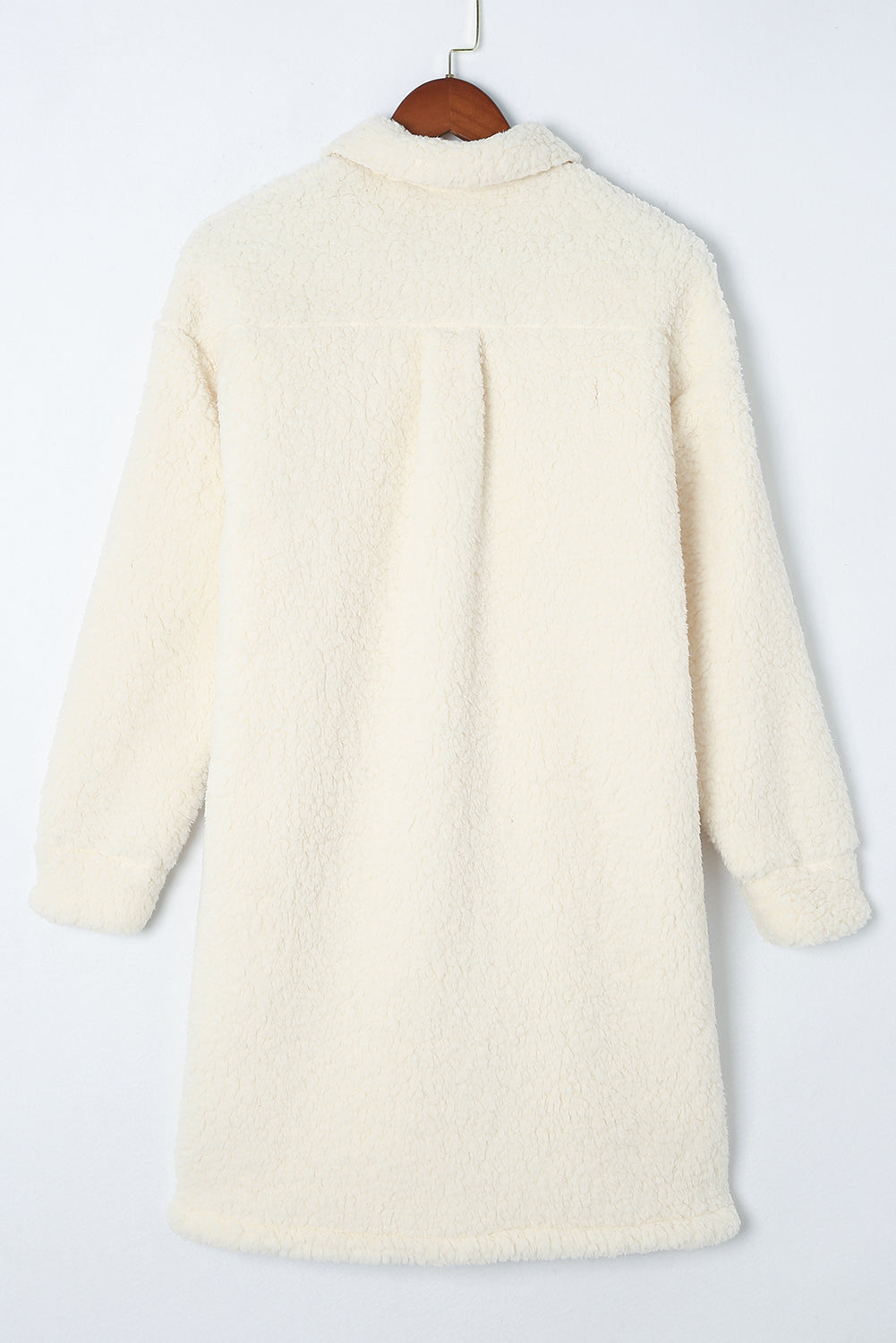 Contrast Flap Pocket Single Breasted Teddy Coat in Beige
