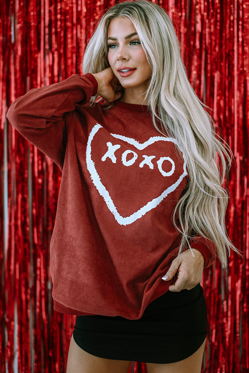 Sweat-shirt filaire à motif en forme de coeur XOXO