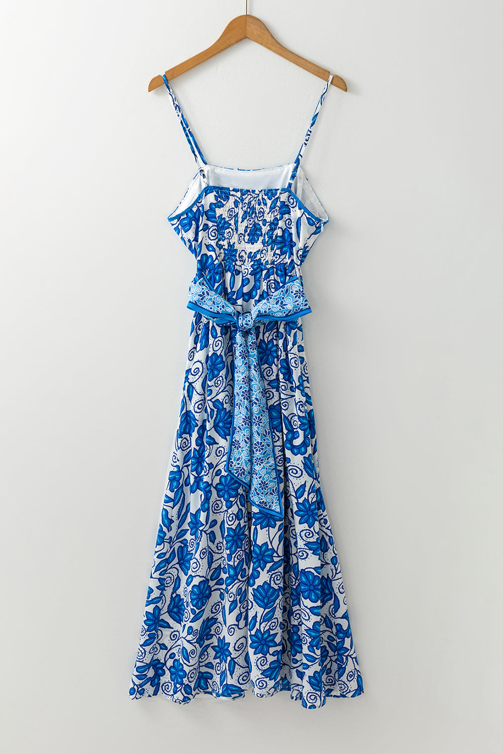 Blue Floral Printed Spaghetti Strap Maxi Dress
