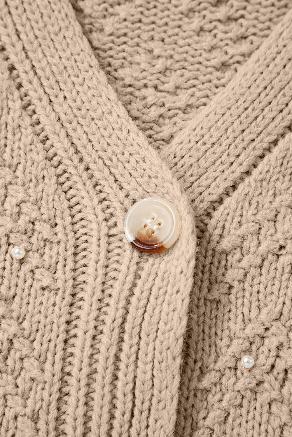 Pearl Front Embellished Button Cardigan Knit Top in Smoke Gray