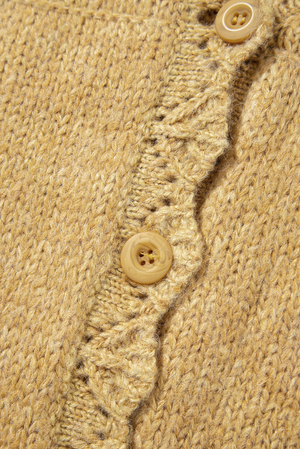Scallop Lantern Sleeve V-Neck Button-Front Cropped Cardigan