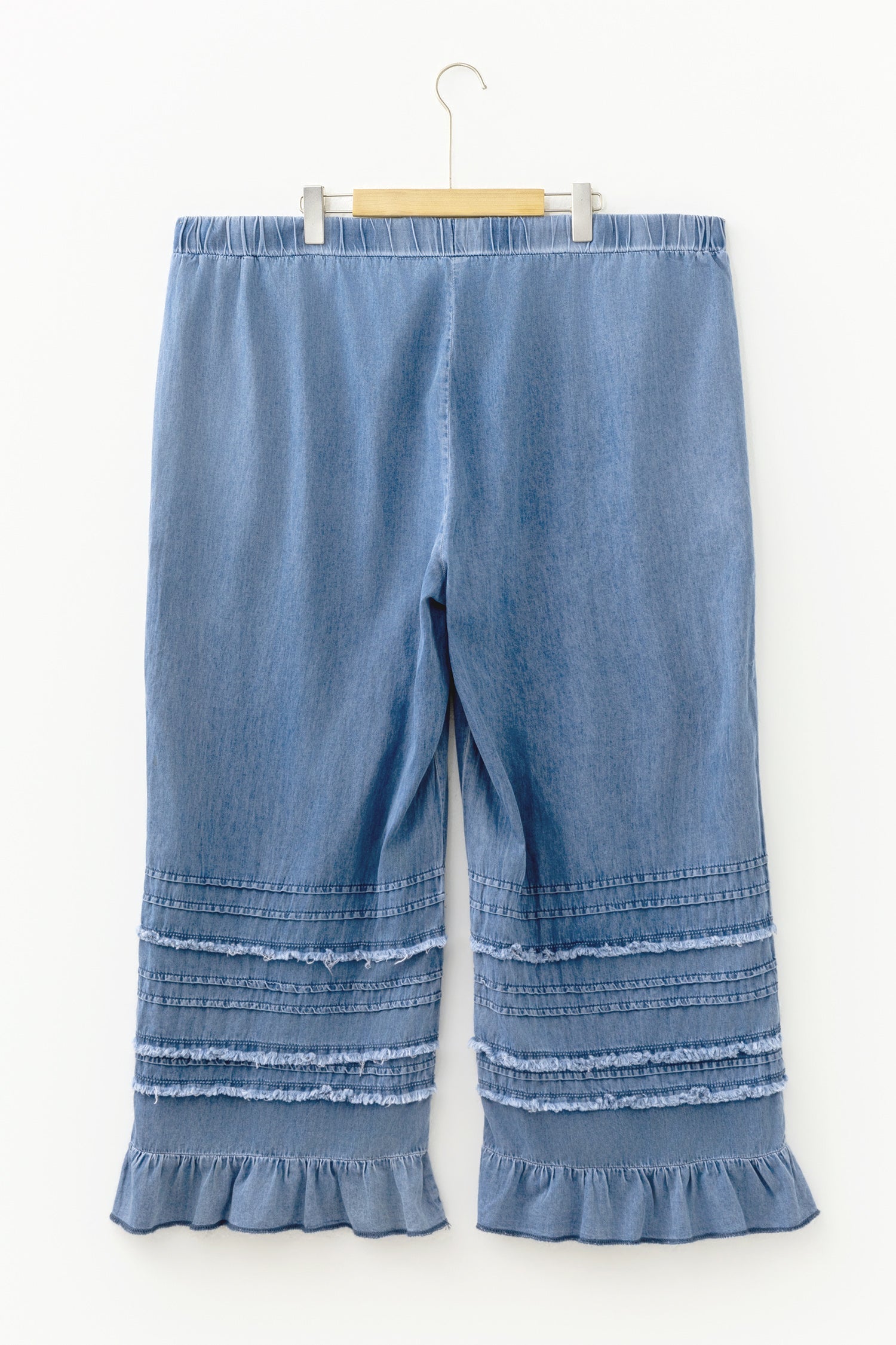 Dusk Plus Blue Ruffled Size Wide-Leg Denim Pants