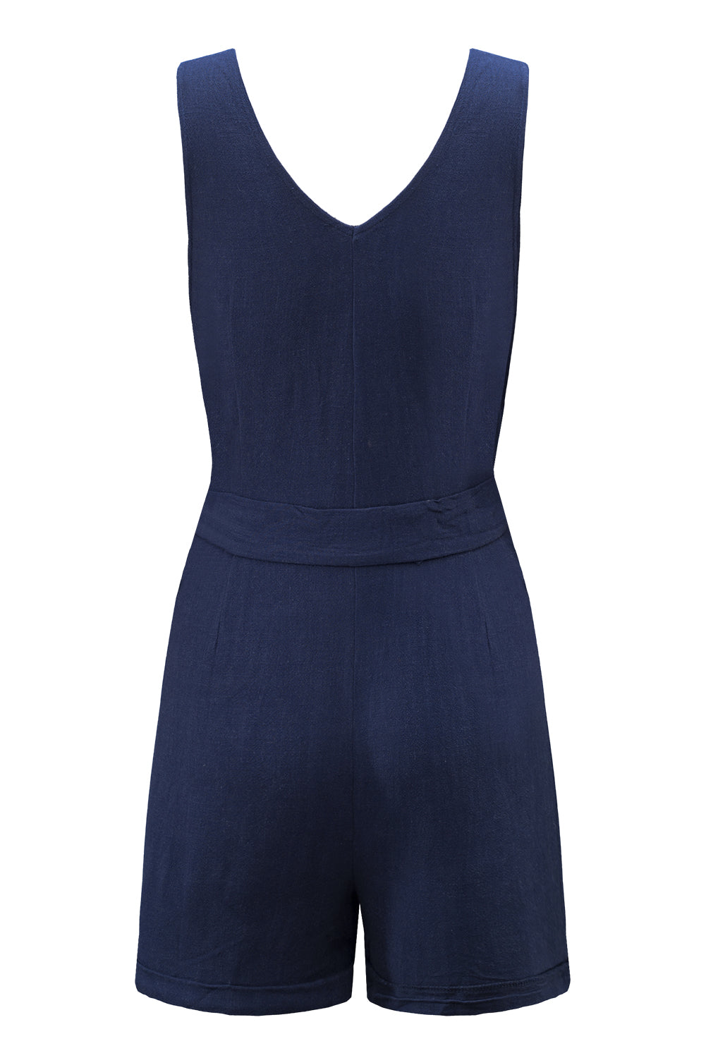 Belt for Women Romper with Everyday Blue Button V Neck Sleeveless