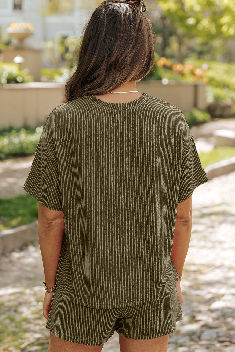 Women's Shorts Set Featuring Tee and Knitted Relaxed Fit