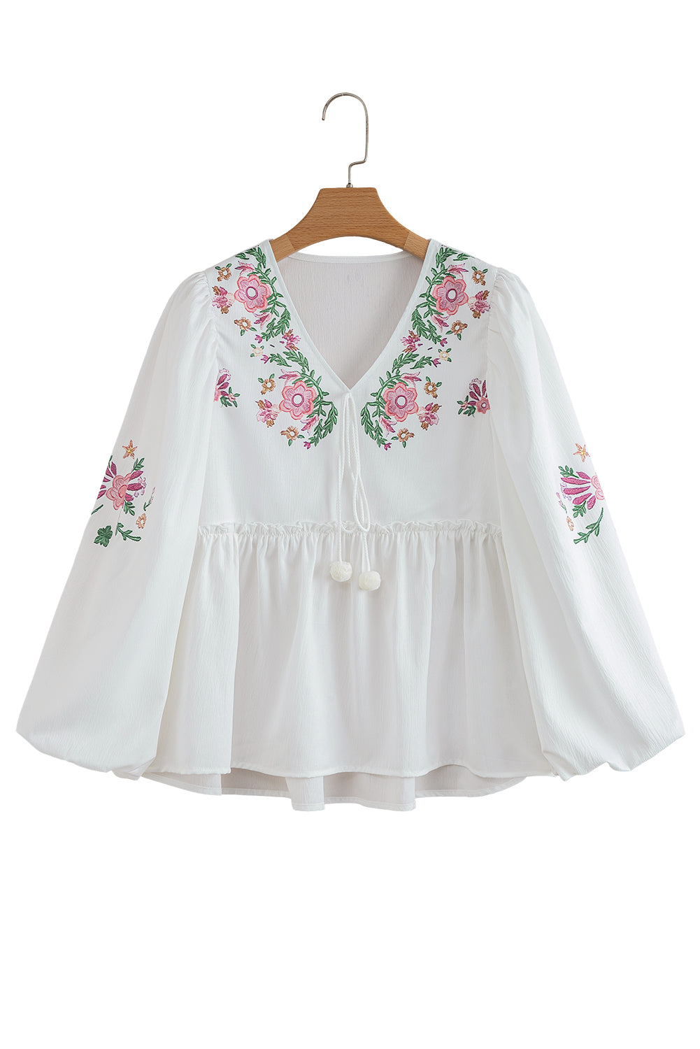 Lace-up Flower Print V-Neck Babydoll Blouse