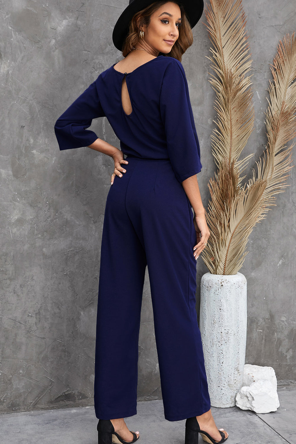 Women's Leg Jumpsuit Featuring Bracelet-Length Sleeve Waist Tie Wide