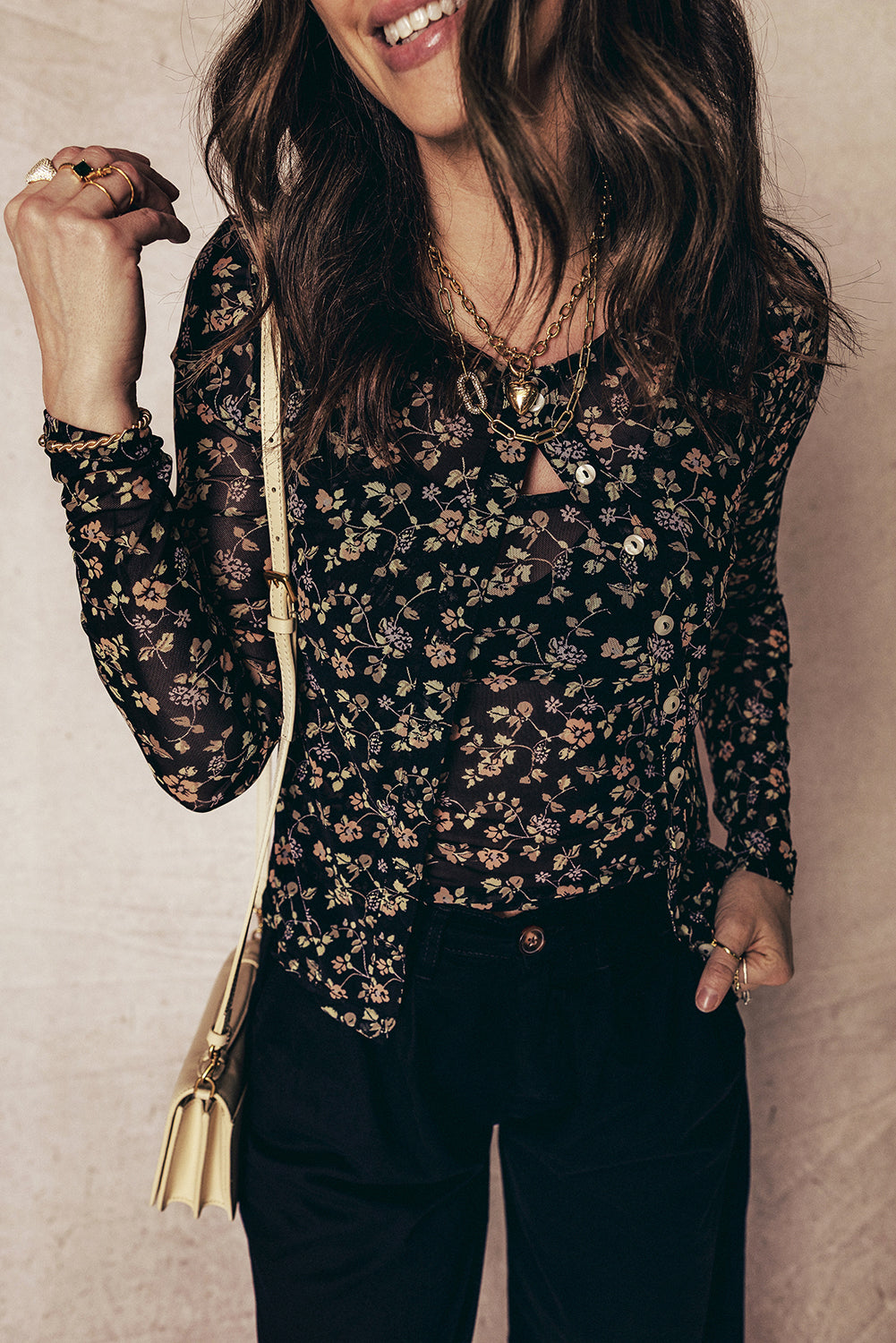 Floral-Print Mesh Tank Button Front Slim Cardigan 2-Piece Outfit
