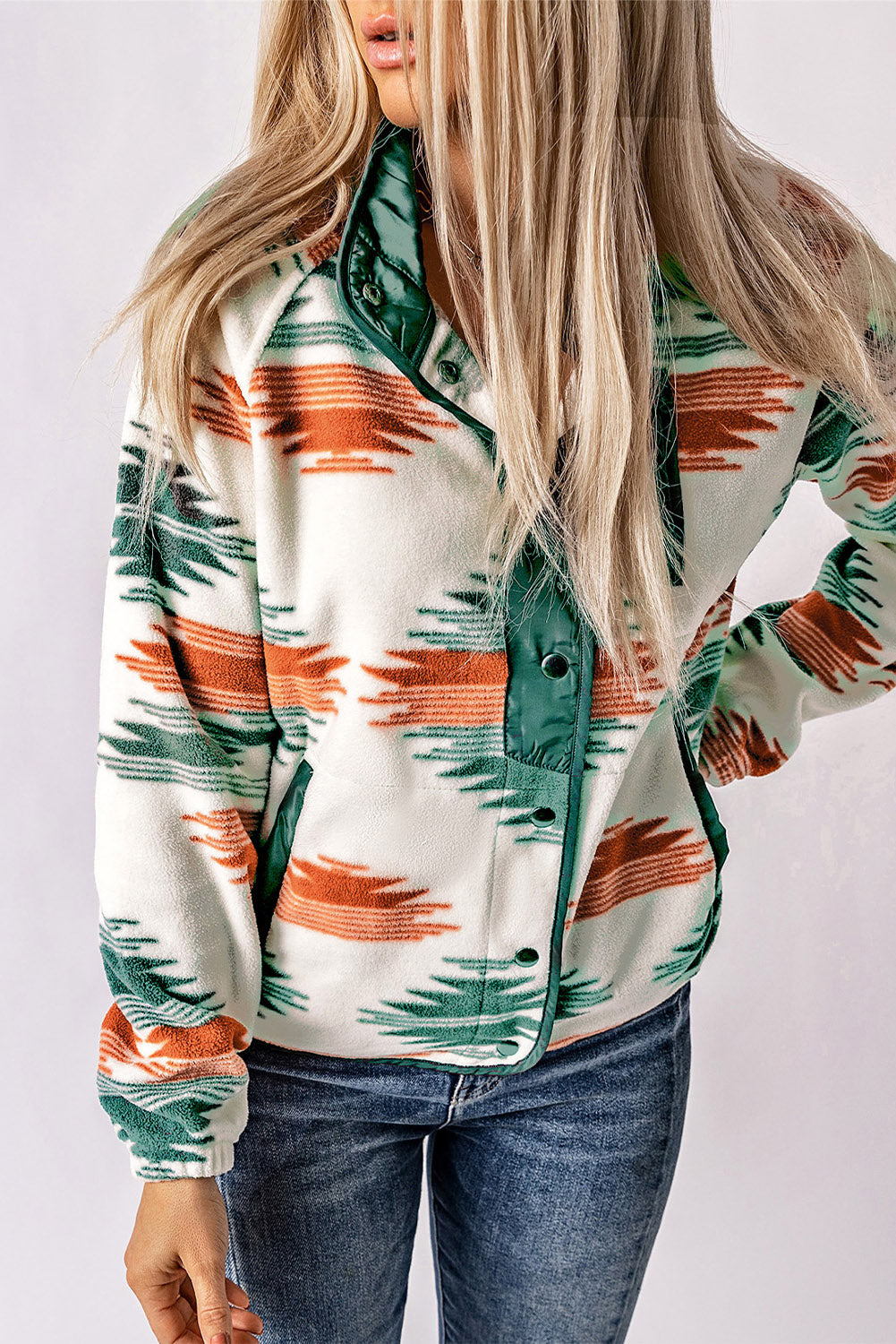 Jacket: Western Aztec Snap Button-Front Fleece-Lined