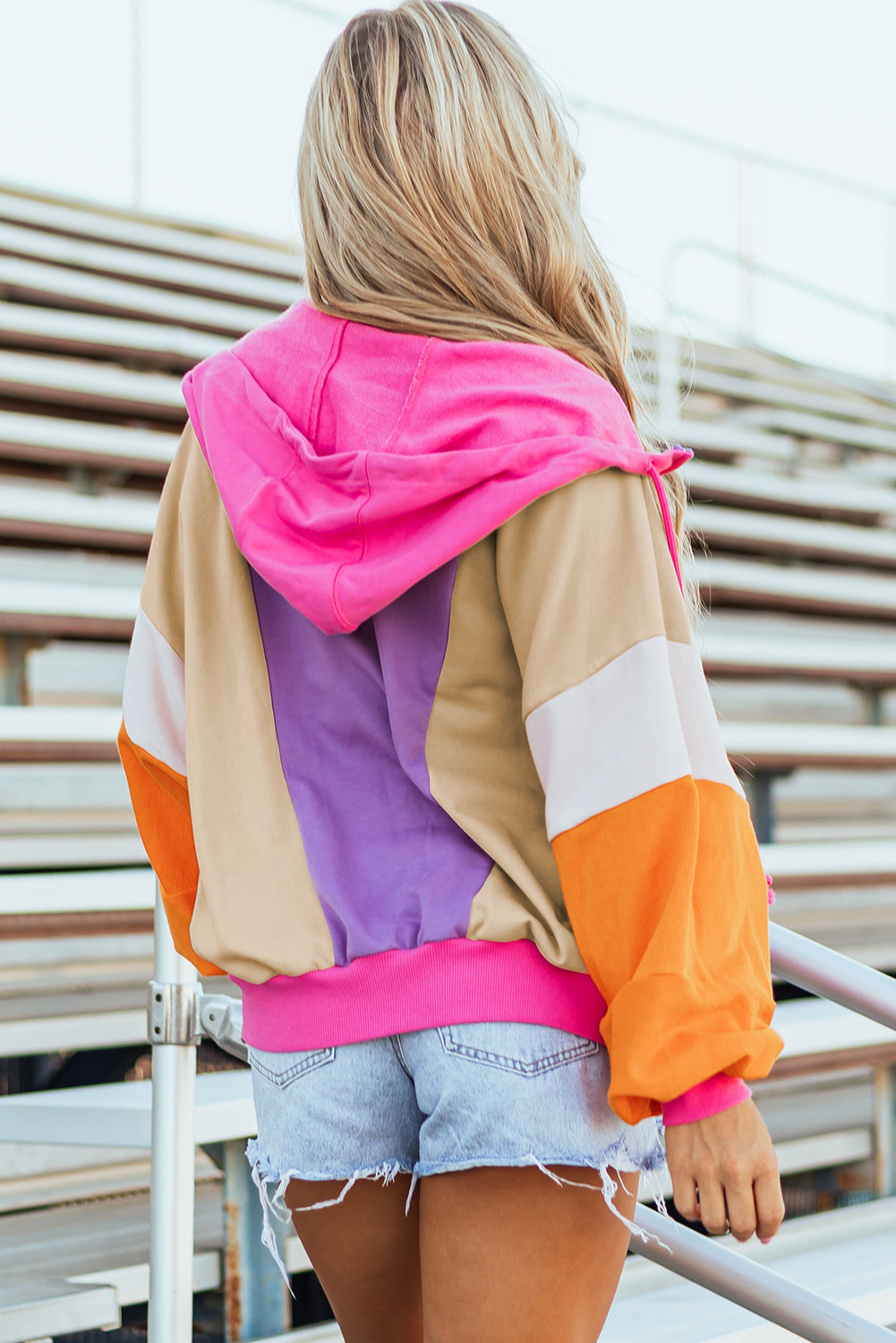 Sweat à capuche surdimensionné avec fermeture éclair et patchwork color block