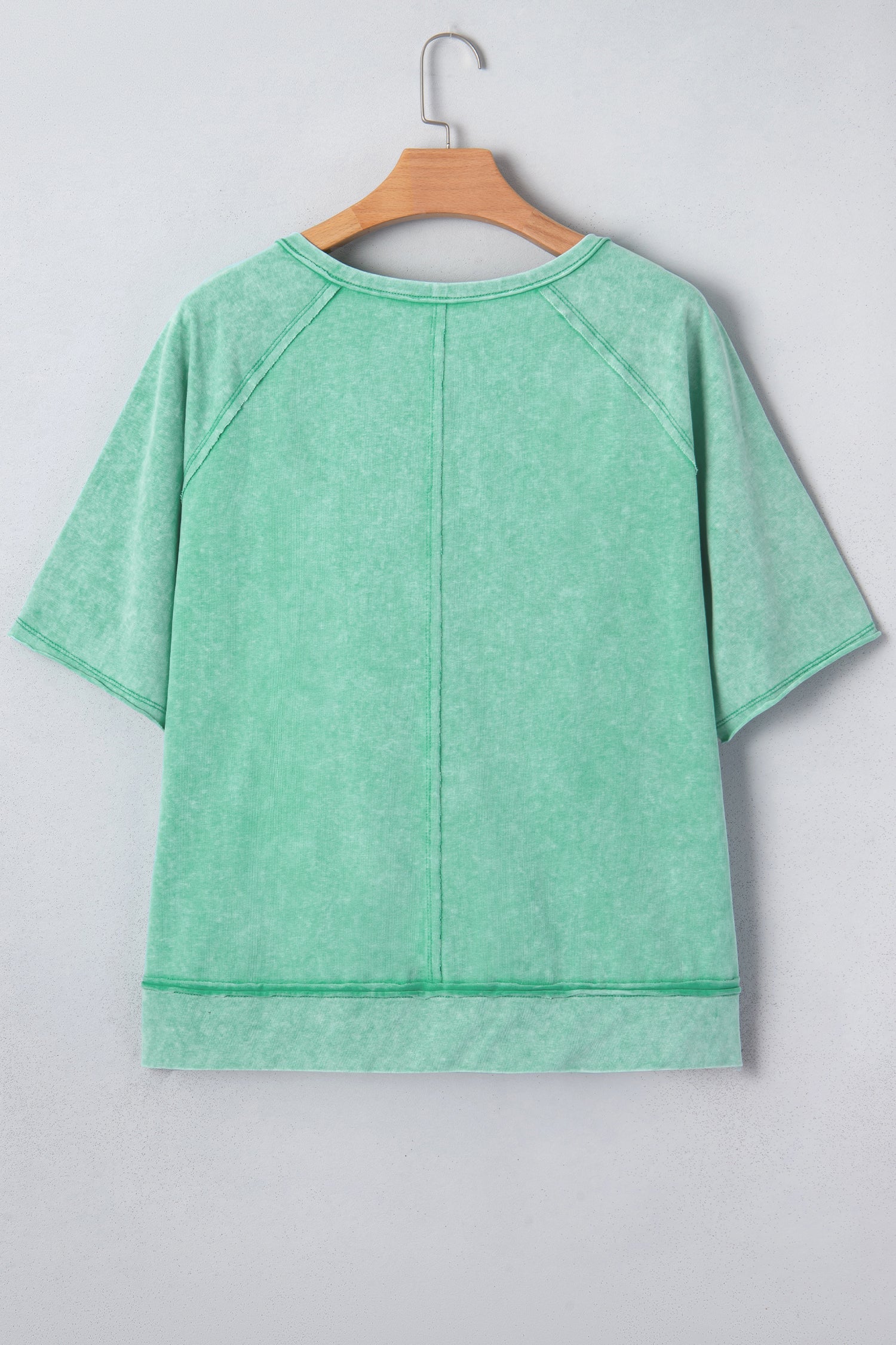 Raw Sleeve Seam Raglan Mineral Wash T Shirt in Green