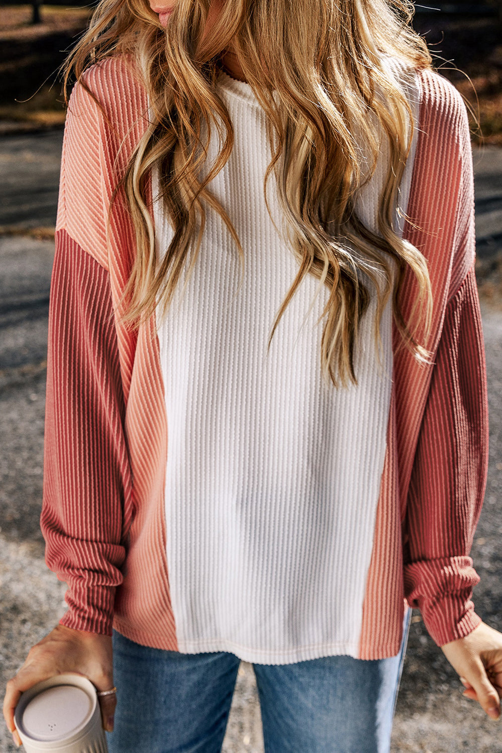 Colorblock Corded Long-Sleeved Top