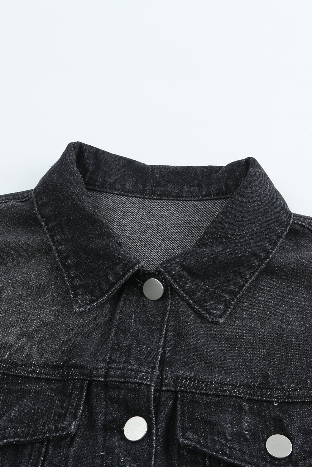 Lapel Hem Distressed Raw Buttons Denim Jacket