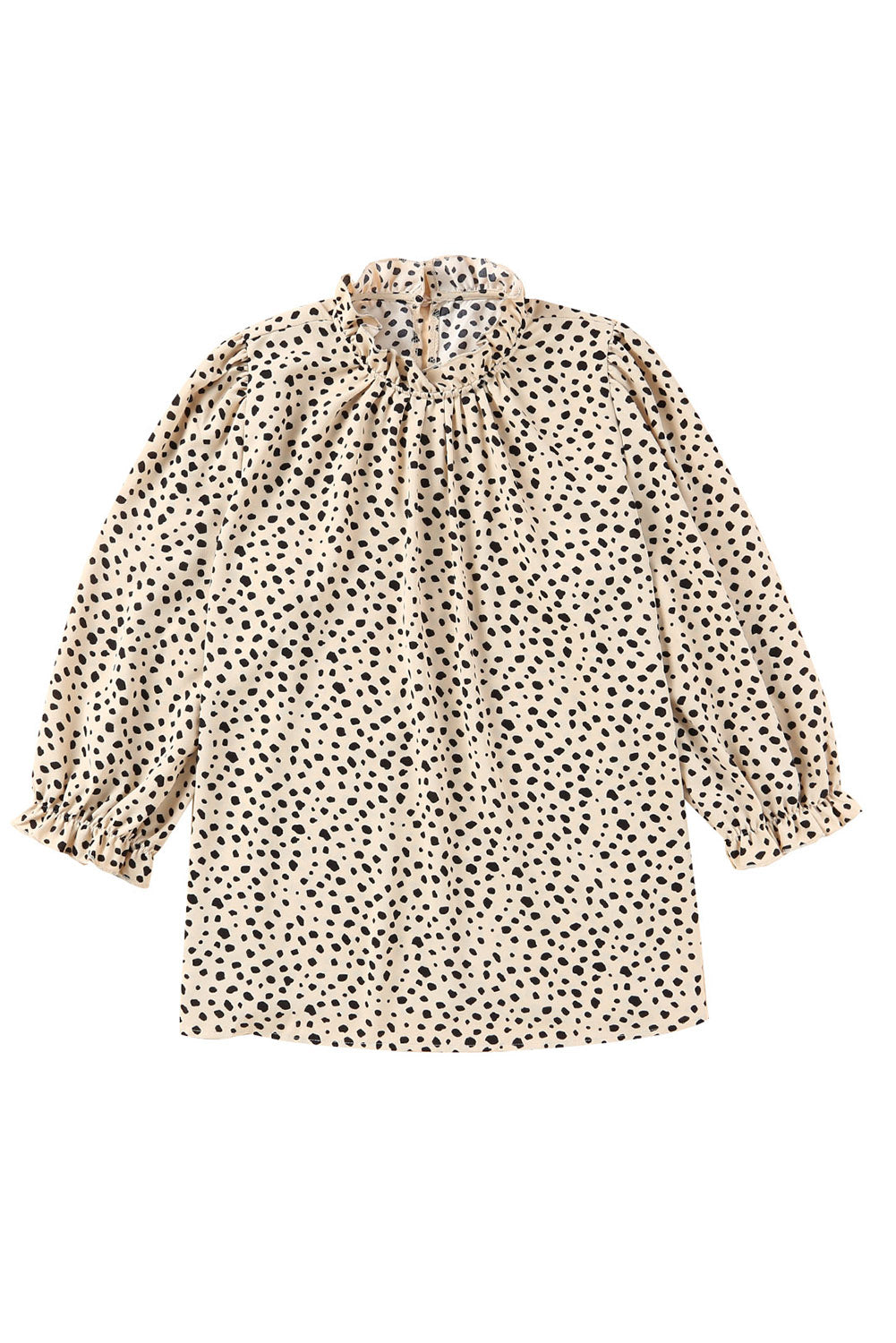 Women's Frill-Trimmed Neck 3/4 Sleeves Cheetah Blouse