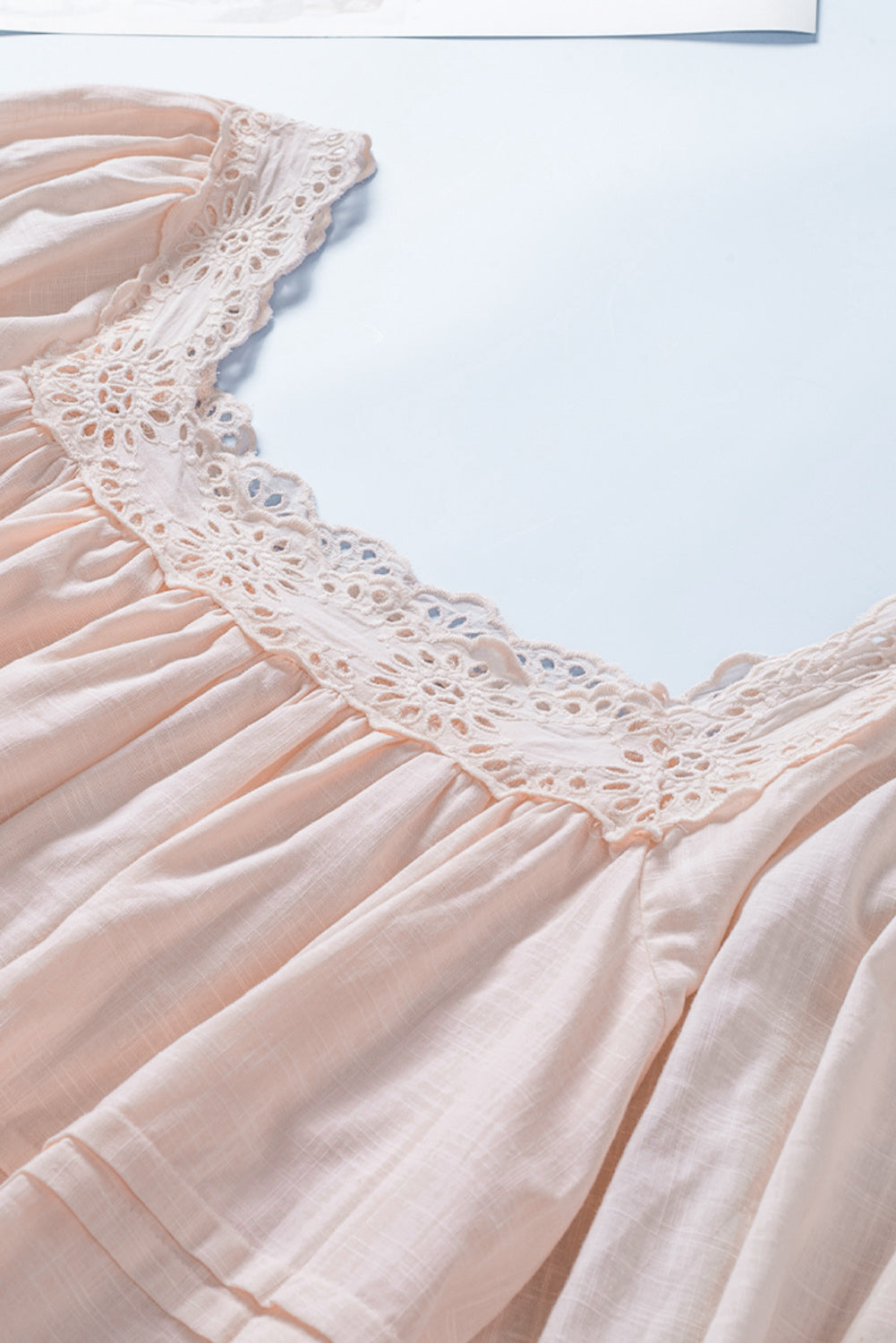 Women's Blouse Featuring Eyelet Babydoll Balloon Sleeve