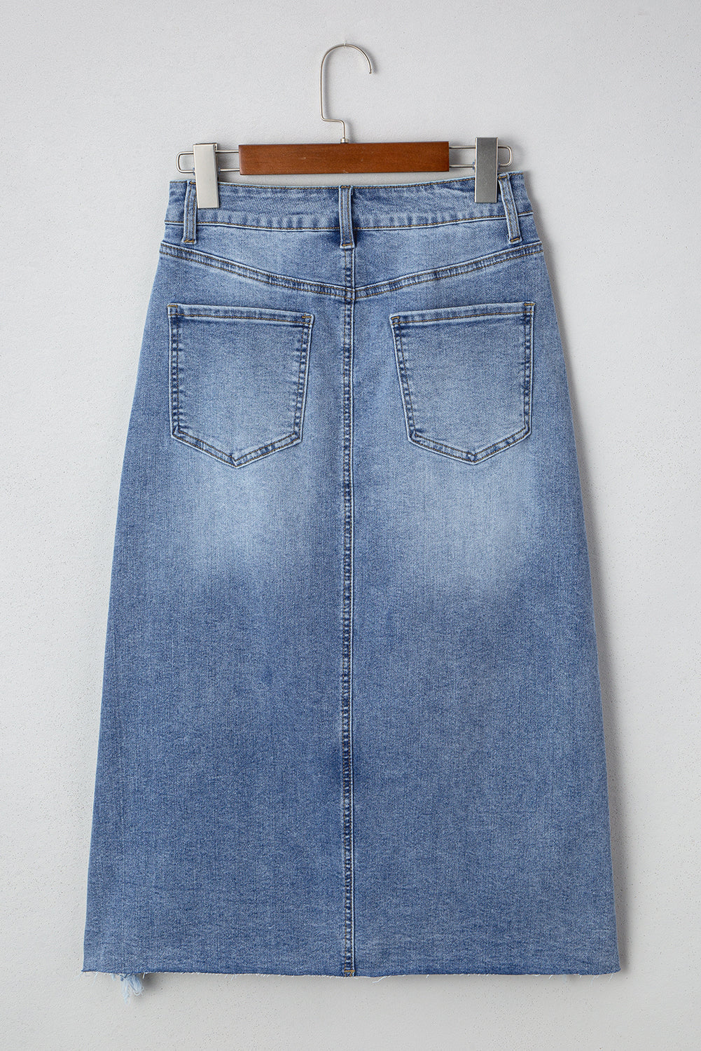 Myosotis Irregular Dearlove Irregular Distressed Bottom Denim Midi Skirt