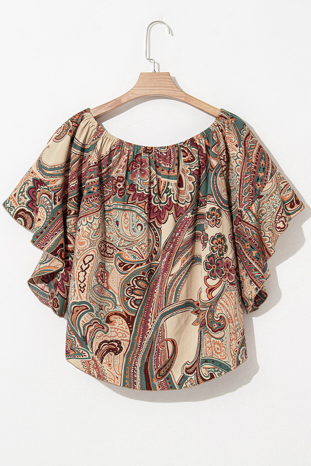 Paisley Printed Shirred Off Shoulder Blouse
