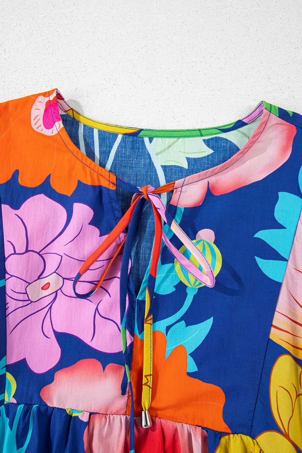 Floral-Print Split Neck Babydoll Dress