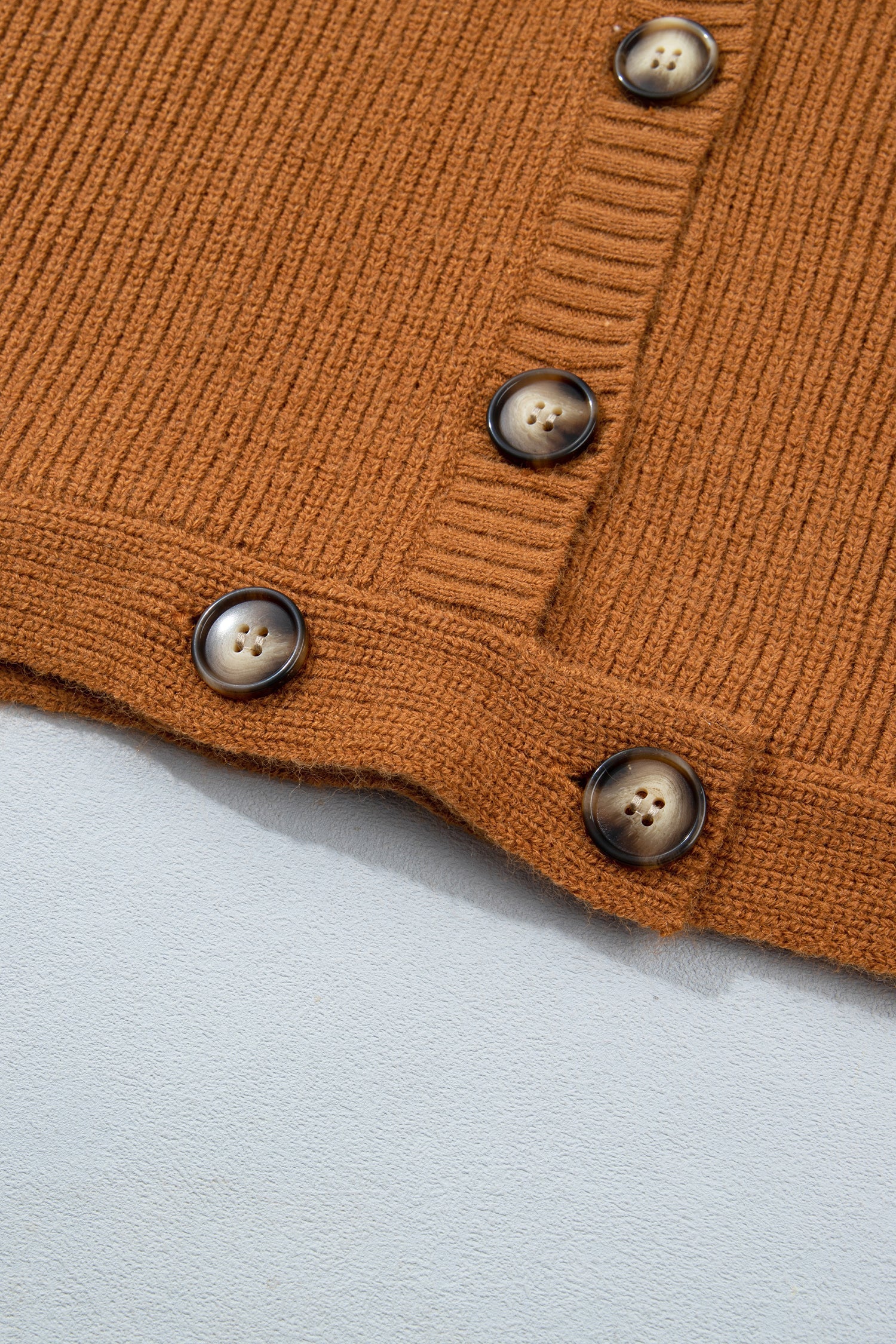 Mustard Collar Rib-Knit Knit Button Front Long-Sleeved Cardigan