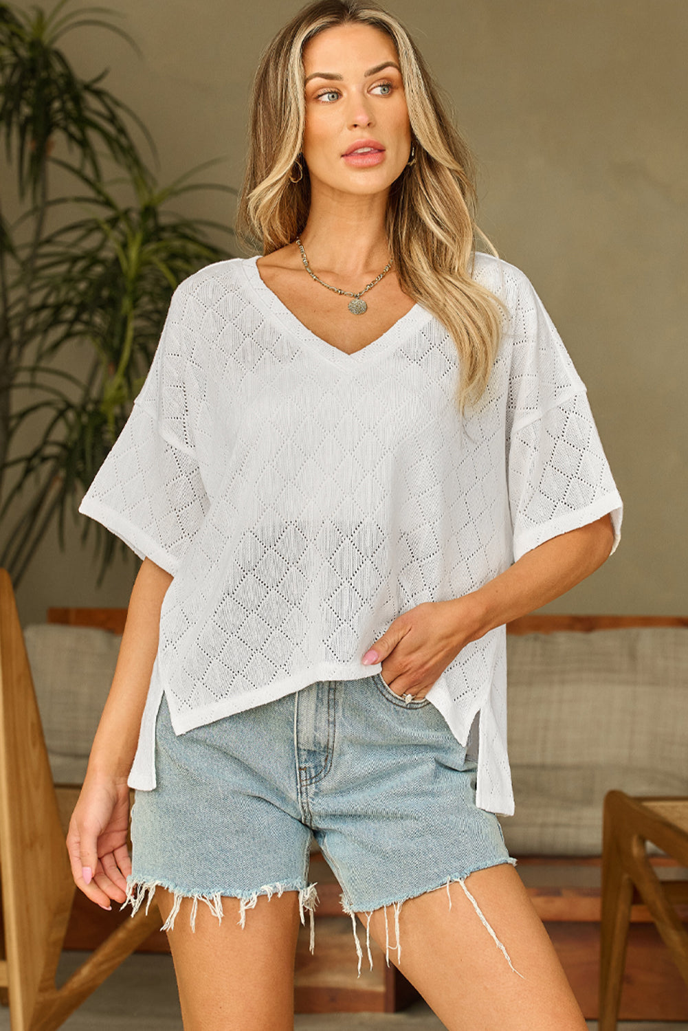 Blouse for Women V Neck Knitted Flowy