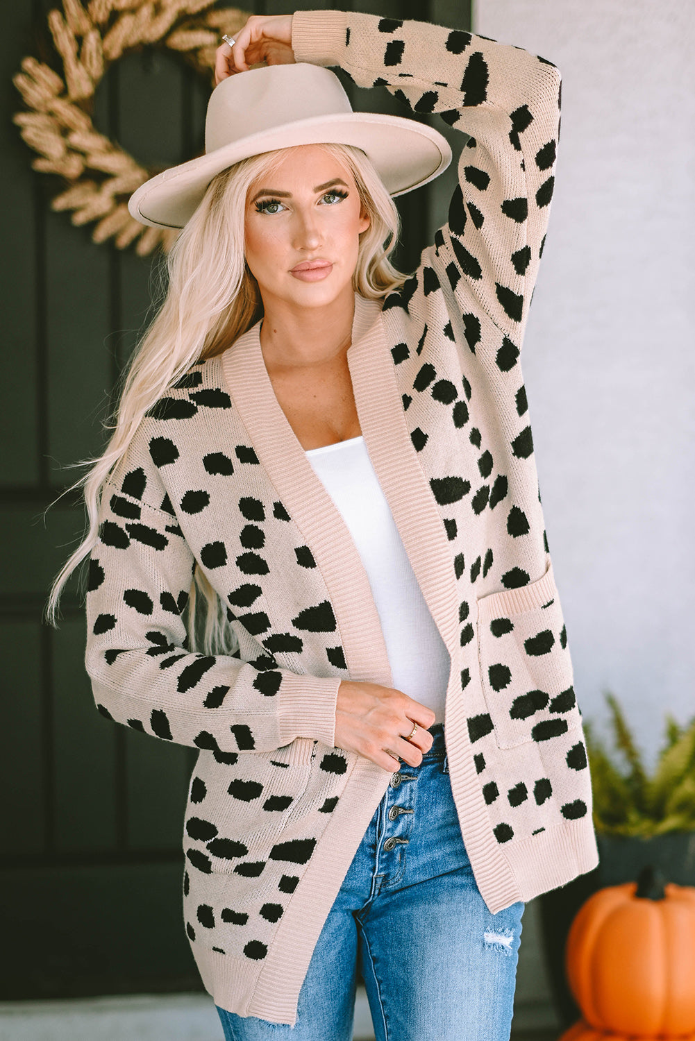 Women's Animal Spotted Pattern Open Front Cardigan