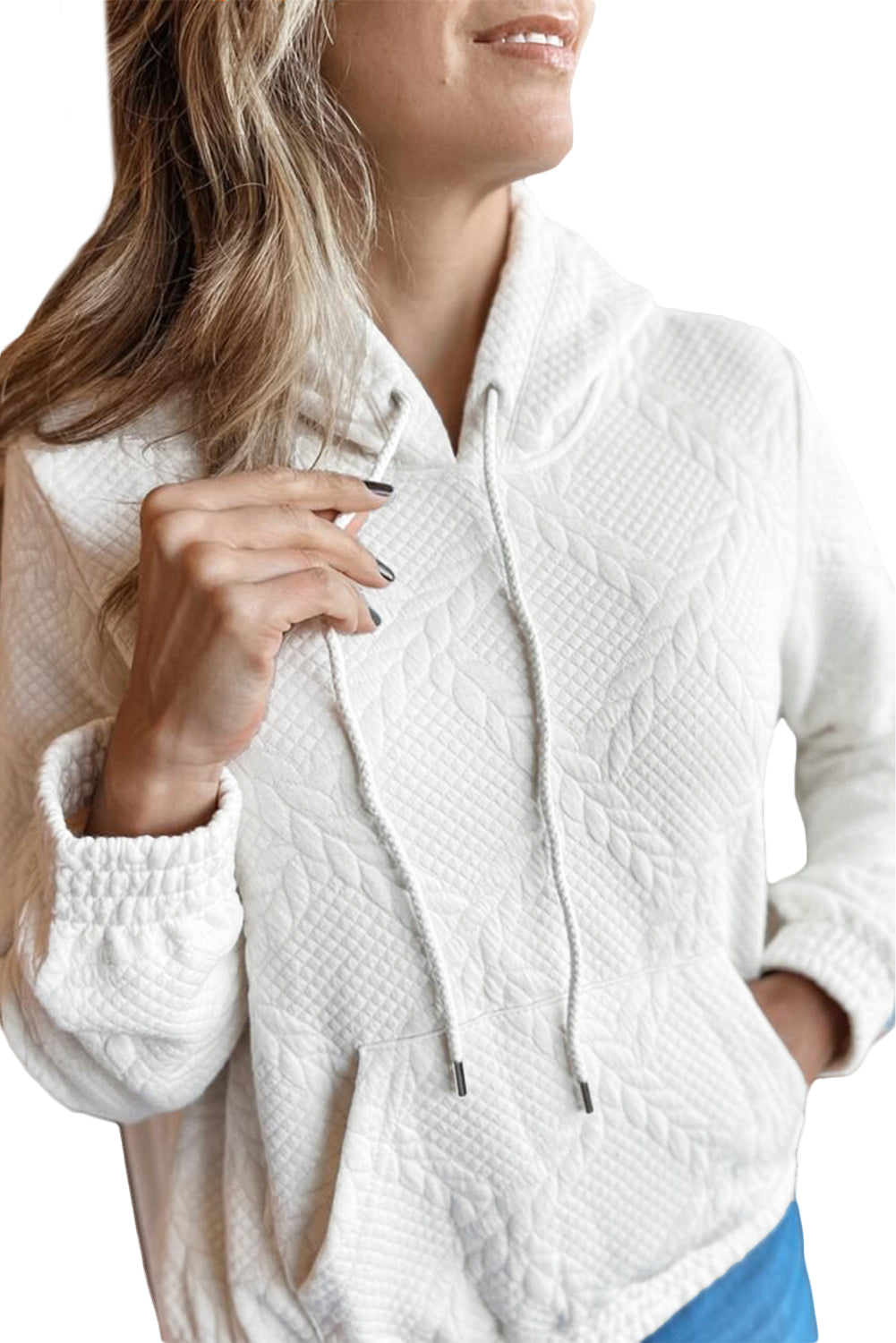 Cable Kangaroo Lattice Texture Pocket Hoodie