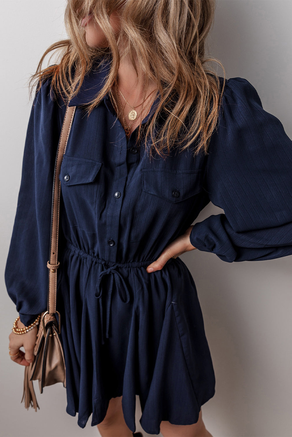 Women's Tunic Shirt Chest-Pocket Detail Mini Dress
