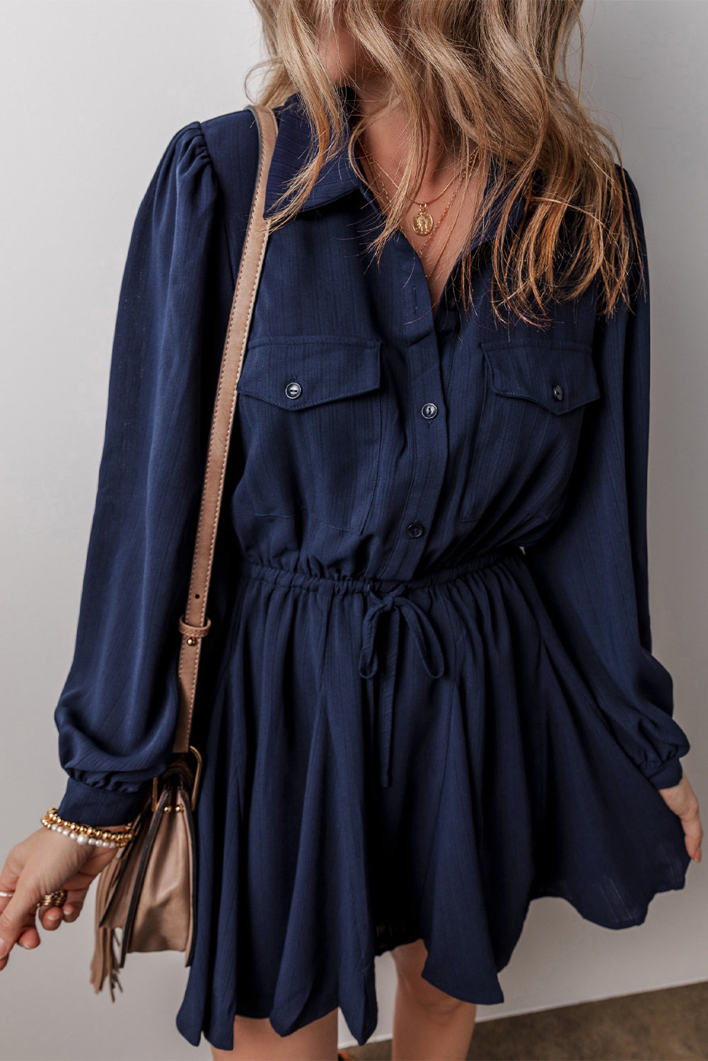 Women's Tunic Shirt Chest-Pocket Detail Mini Dress