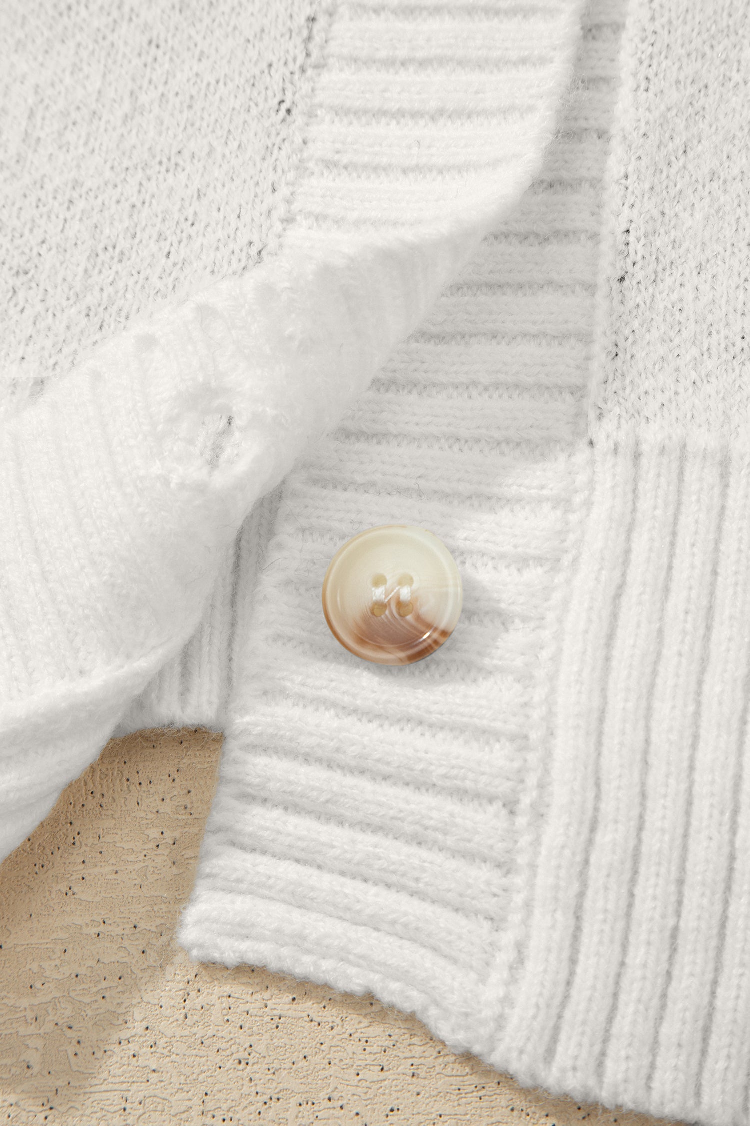 Front Polka-Dot Button Roomy V-Neck Cardigan in Beige
