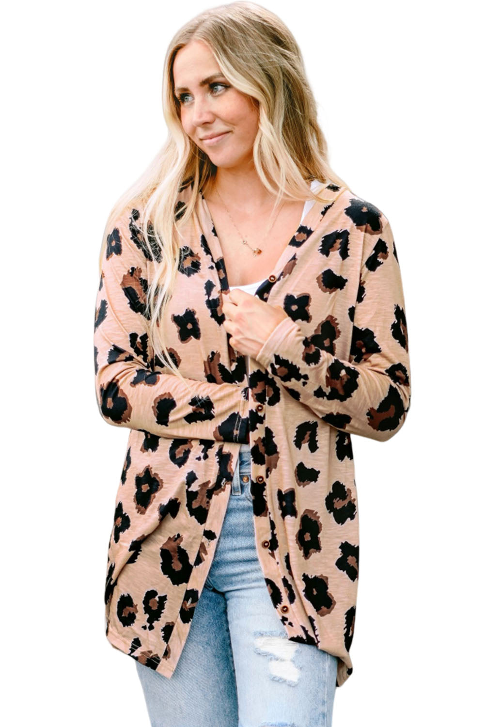 Women's Cardigan with Open Front Leopard-Print Printed
