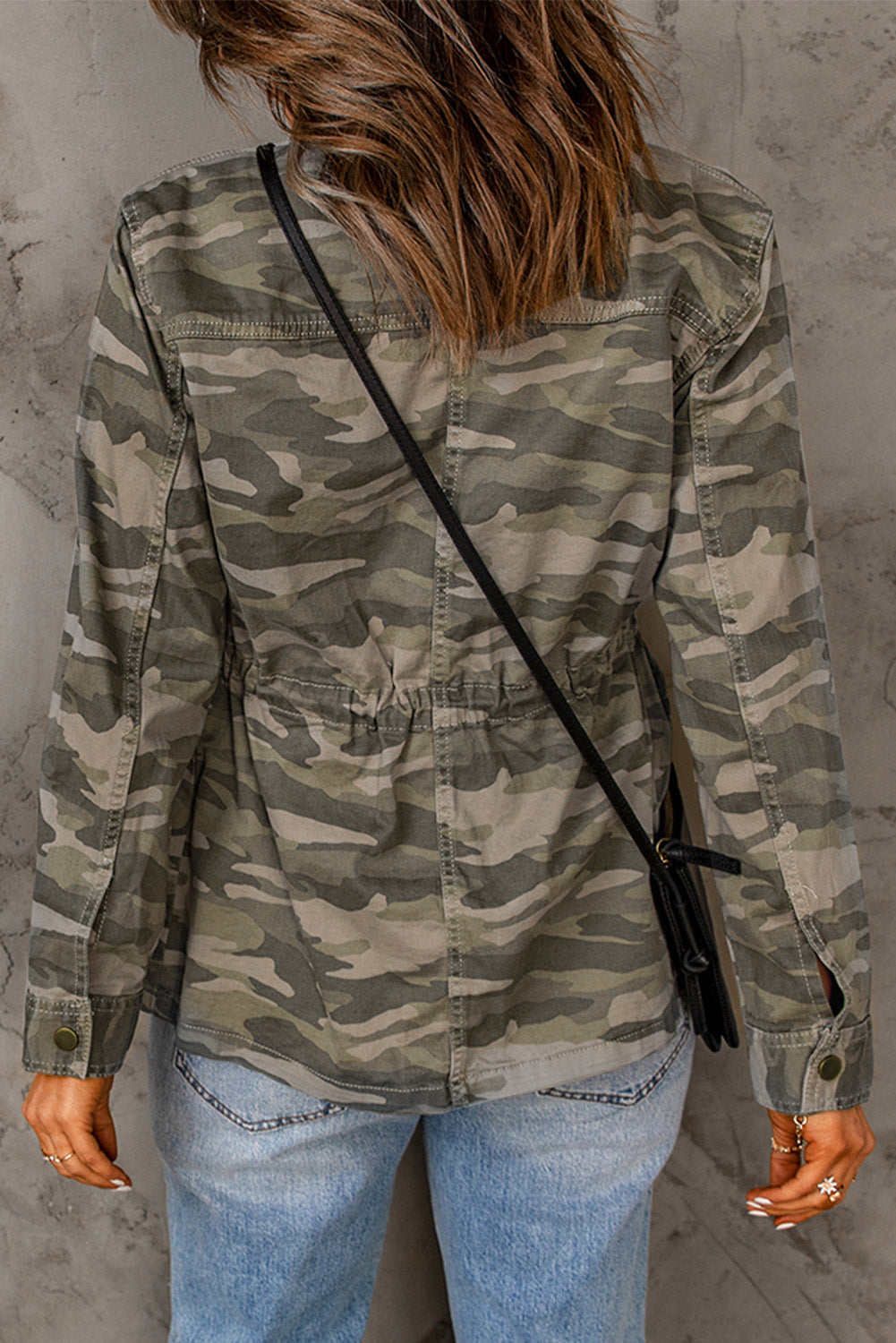Women's Camouflage-Print Green Multi Pockets Button-Front Jacket