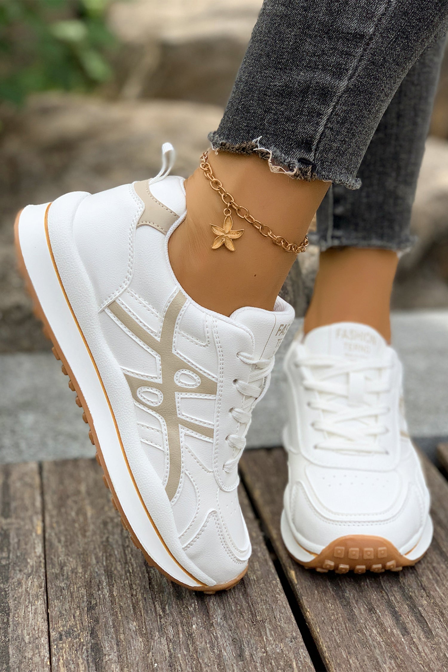 Playful Contrast Color Detail Lace Up Womens Sneakers