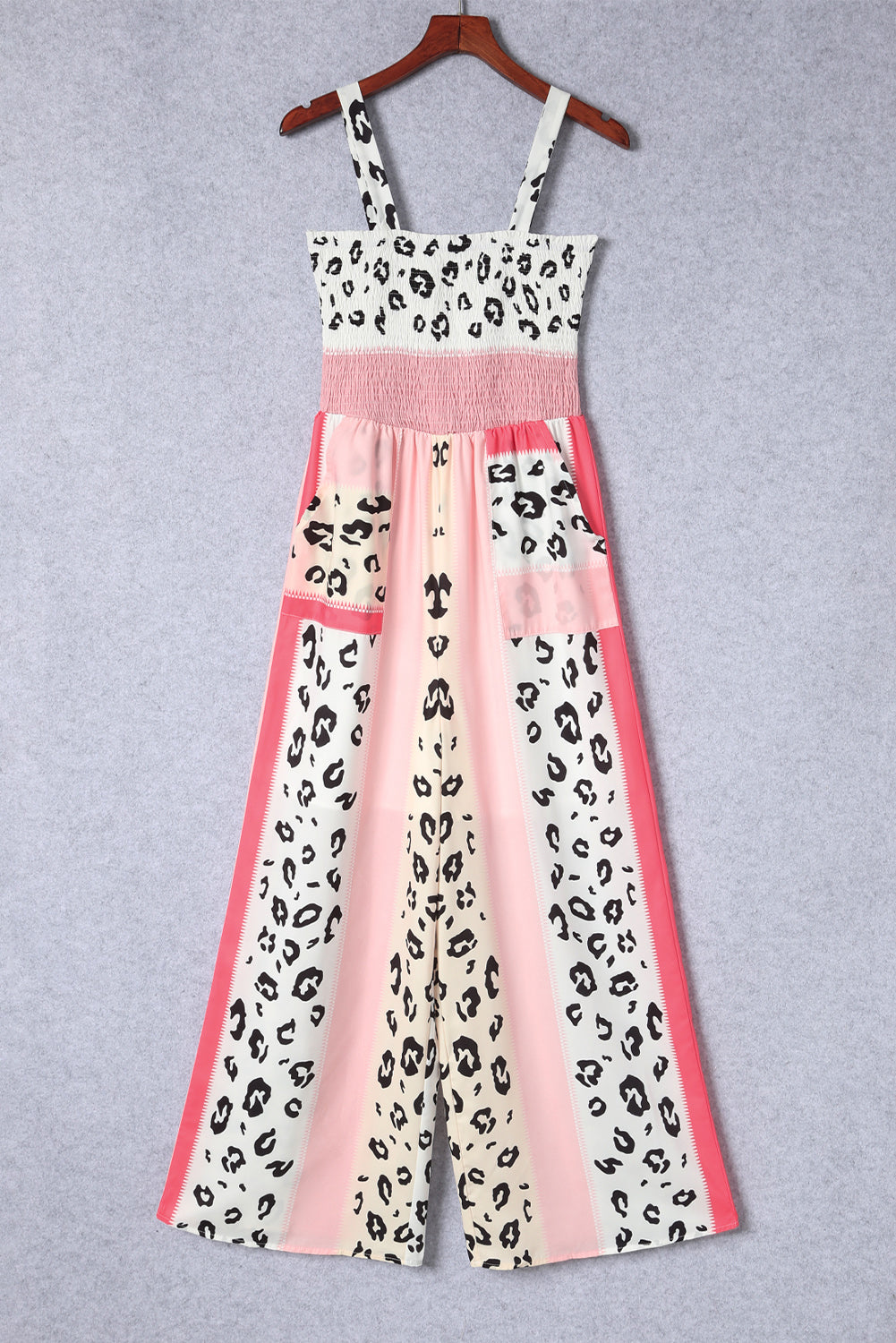 Women's Jumpsuit Featuring Pocket-Detail Leopard-Print Color-Block Mix Print