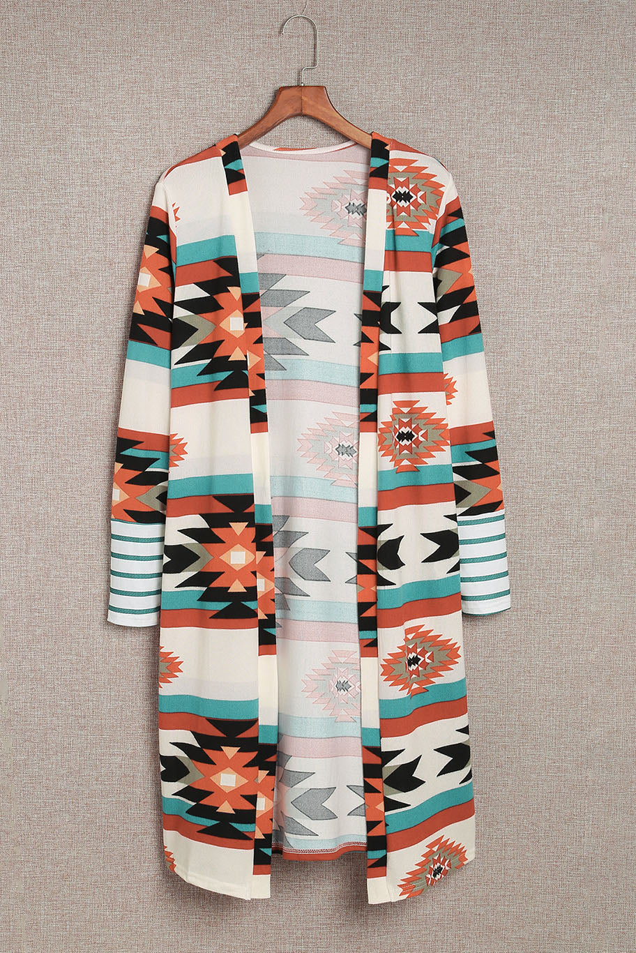 Long Cardigan for Women Geometric Block Open Front