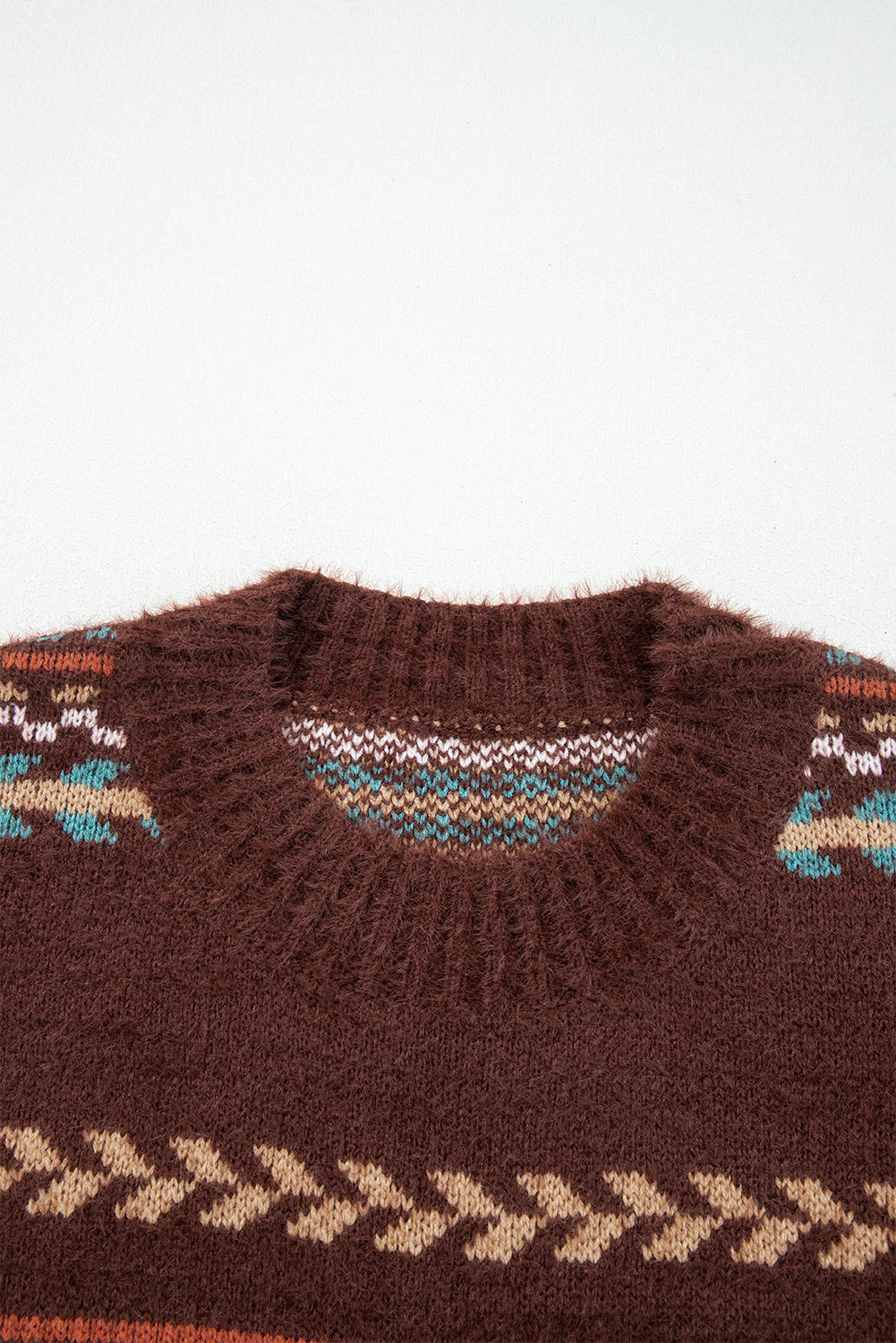 Ethnic Knit Pattern Mohair Drop-Shoulder Knit Top