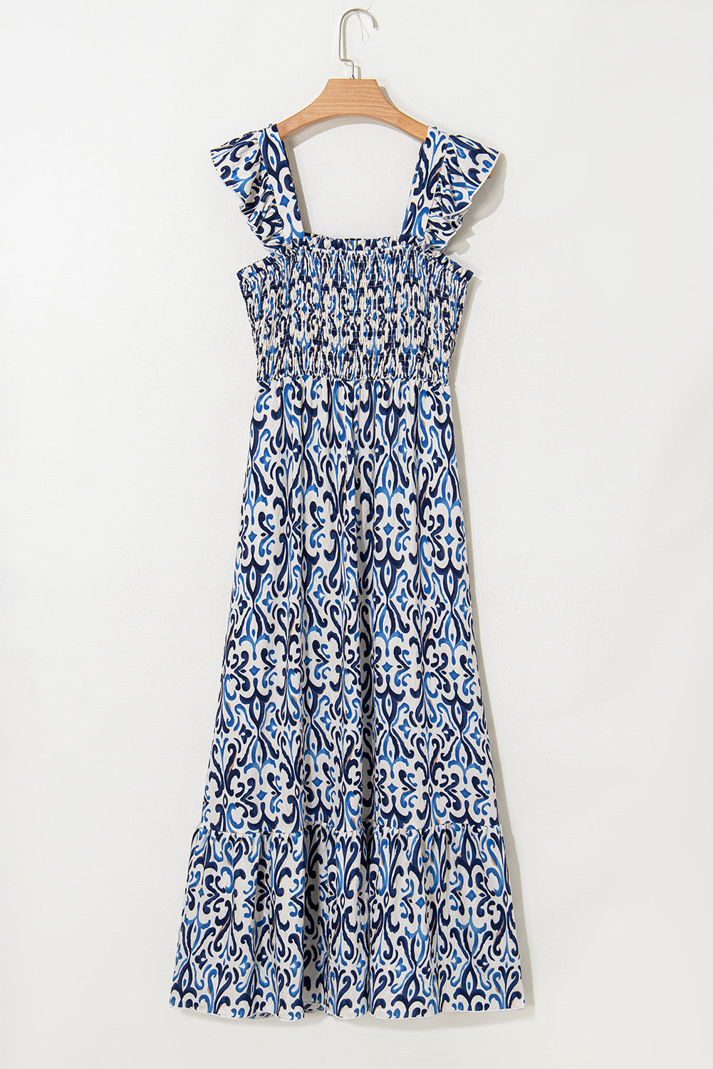 Smocked Boho Print High-Waisted Maxi Dress